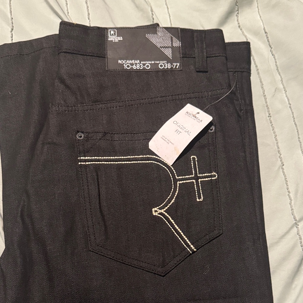 Rocawear Men's Dark Jeans with White Stitching